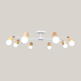 Semi-Flush Open Bulb Ceiling Light With Square Loft Style Design - 3/5 Heads Wood Metallic Mount