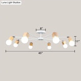 Semi-Flush Open Bulb Ceiling Light With Square Loft Style Design - 3/5 Heads Wood Metallic Mount