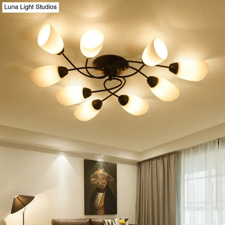 Semi Flush Oval Ceiling Mount Lighting With 4/6/9 Traditional White Glass Lights - Perfect For