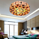 Semi Flush Stained Glass Ceiling Light Fixture With Tiffany Style Jewel Decoration Red / 18’