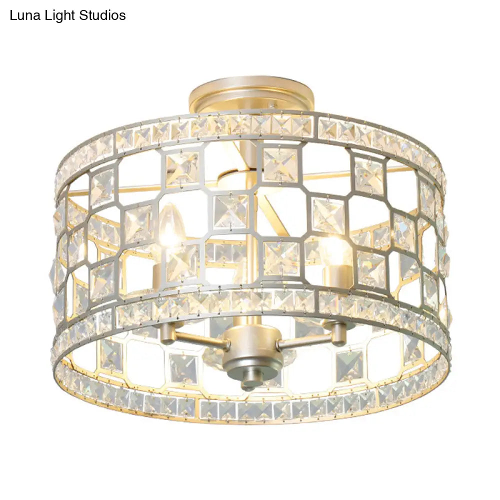 Semi Flush Traditional Clear Glass Ceiling Mounted Light With 3 Bulbs - Silver/Gold Finish Ideal