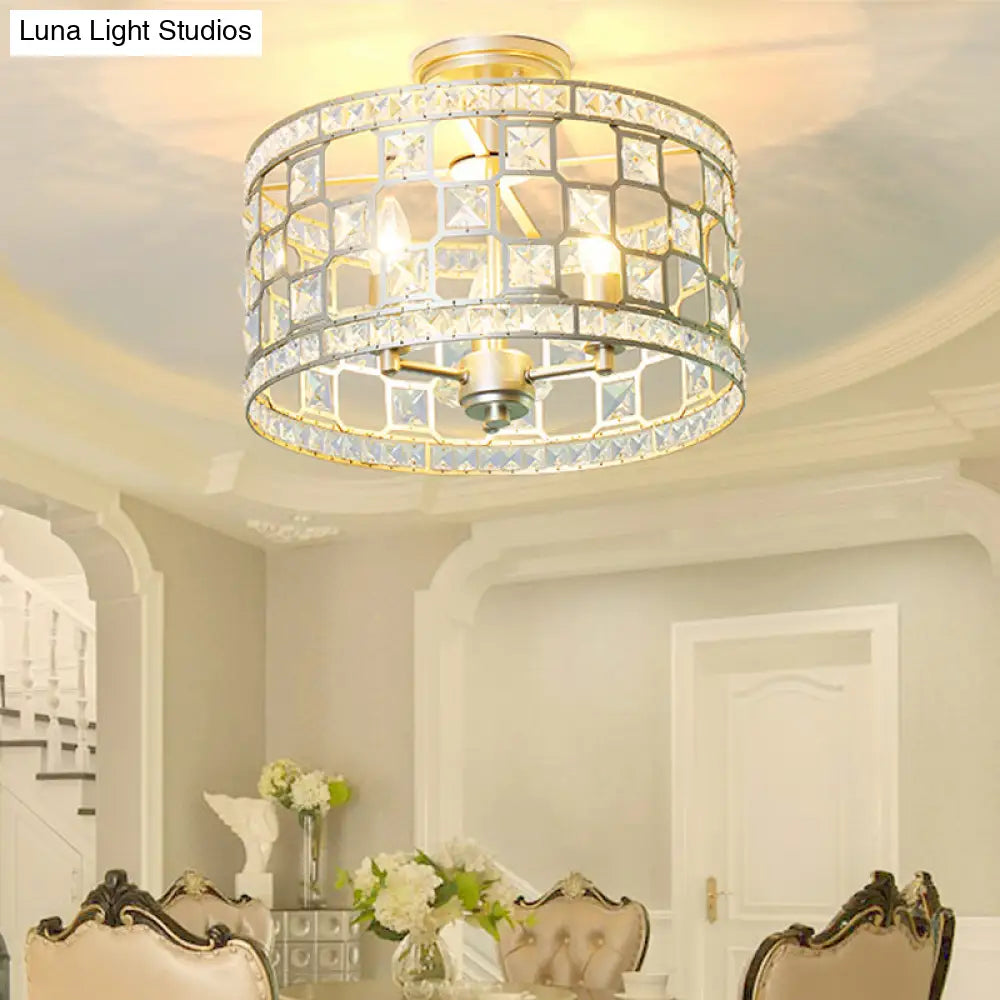 Semi Flush Traditional Clear Glass Ceiling Mounted Light With 3 Bulbs - Silver/Gold Finish Ideal