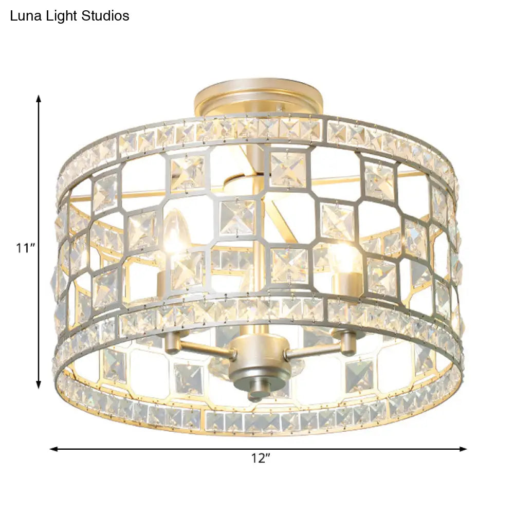 Semi Flush Traditional Clear Glass Ceiling Mounted Light With 3 Bulbs - Silver/Gold Finish Ideal