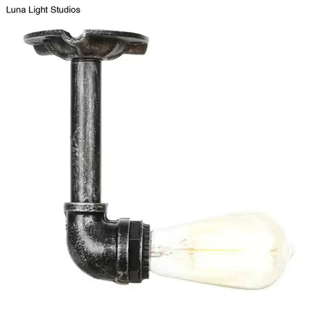 Semi Flush Vintage Aged Brass/Silver/Bronze Angle Pipe Ceiling Mount Light Fixture - 1