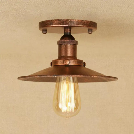 Semi Flush Wide Flared Ceiling Light - Rust/Chrome/Black Iron Finish 1 Warehouse Style Rust