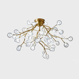 Semi Led Flush Chandelier: Metal Branch Mount Light With Firefly Shade 54 / Clear