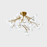 Semi Led Flush Chandelier: Metal Branch Mount Light With Firefly Shade 54 / Cream