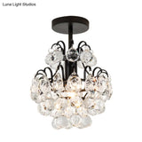 Semi Mount Crystal Droplet Close To Ceiling Light - Elegant 1-Bulb Tapered Design In Black