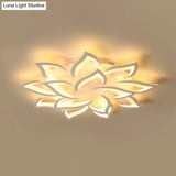 Semi Mount Floral Office Ceiling Flush Light With Acrylic Shade Modernist Design (5/10/14 Bulbs) In