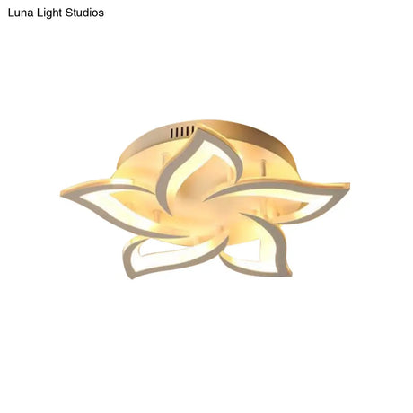 Semi Mount Floral Office Ceiling Flush Light With Acrylic Shade Modernist Design (5/10/14 Bulbs) In