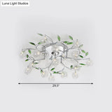 Semi Mount Green Crystal Lighting - Modern Ceiling Flush With 15 Lights Clear Glass Shade In Chrome