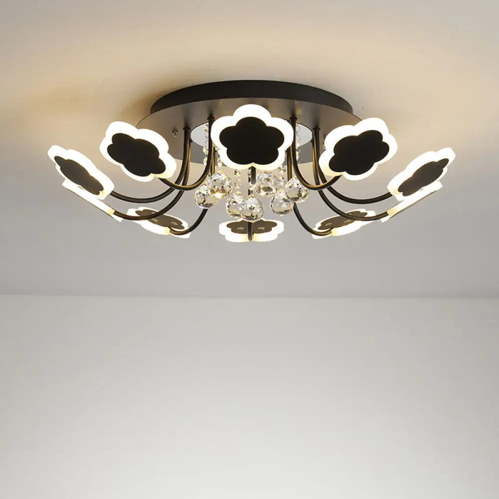 Semi - Mount Petal - Shaped Acrylic Led Ceiling Lamp With Crystal Draping - Black/White 23’/27’