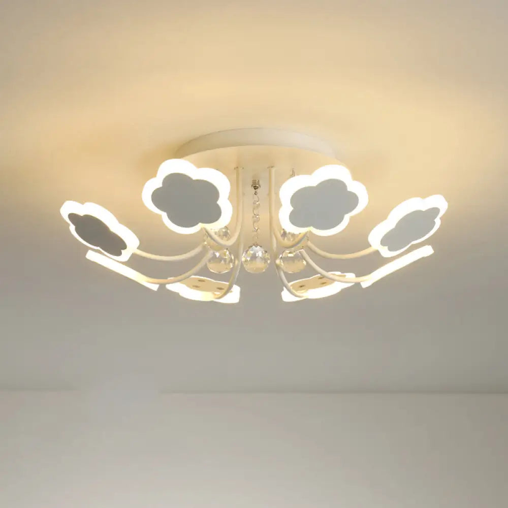 Semi - Mount Petal - Shaped Acrylic Led Ceiling Lamp With Crystal Draping - Black/White 23’/27’