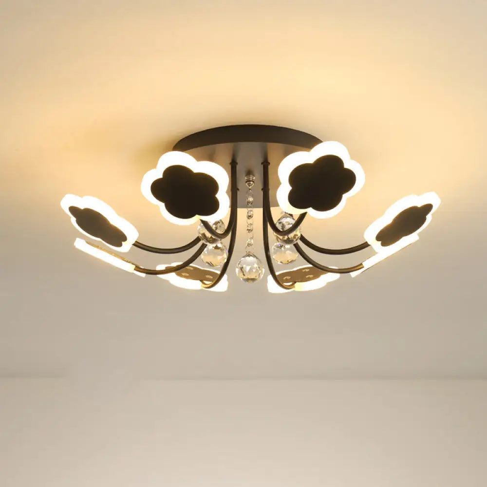 Semi - Mount Petal - Shaped Acrylic Led Ceiling Lamp With Crystal Draping - Black/White 23’/27’