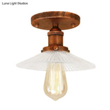 Semi Mount Ribbed Glass Cone Ceiling Light In Black/Brass/Copper - Industrial Style For Living Room