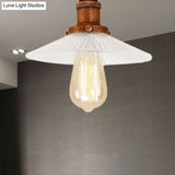 Semi Mount Ribbed Glass Cone Ceiling Light In Black/Brass/Copper - Industrial Style For Living Room