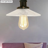 Semi Mount Ribbed Glass Cone Ceiling Light In Black/Brass/Copper - Industrial Style For Living Room