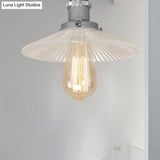 Semi Mount Ribbed Glass Cone Ceiling Light In Black/Brass/Copper - Industrial Style For Living Room