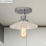Semi Mount Ribbed Glass Cone Ceiling Light In Black/Brass/Copper - Industrial Style For Living Room