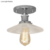 Semi Mount Ribbed Glass Cone Ceiling Light In Black/Brass/Copper - Industrial Style For Living Room