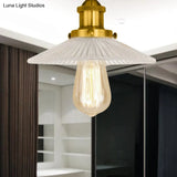 Semi Mount Ribbed Glass Cone Ceiling Light In Black/Brass/Copper - Industrial Style For Living Room