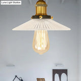 Semi Mount Ribbed Glass Cone Ceiling Light In Black/Brass/Copper - Industrial Style For Living Room
