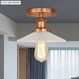 Semi Mount Ribbed Glass Cone Ceiling Light In Black/Brass/Copper - Industrial Style For Living Room