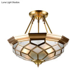 Semi - Mounted Brass Ceiling Light With Seeded Glass For Dining Room - Colonial Dome Design 4 Bulbs