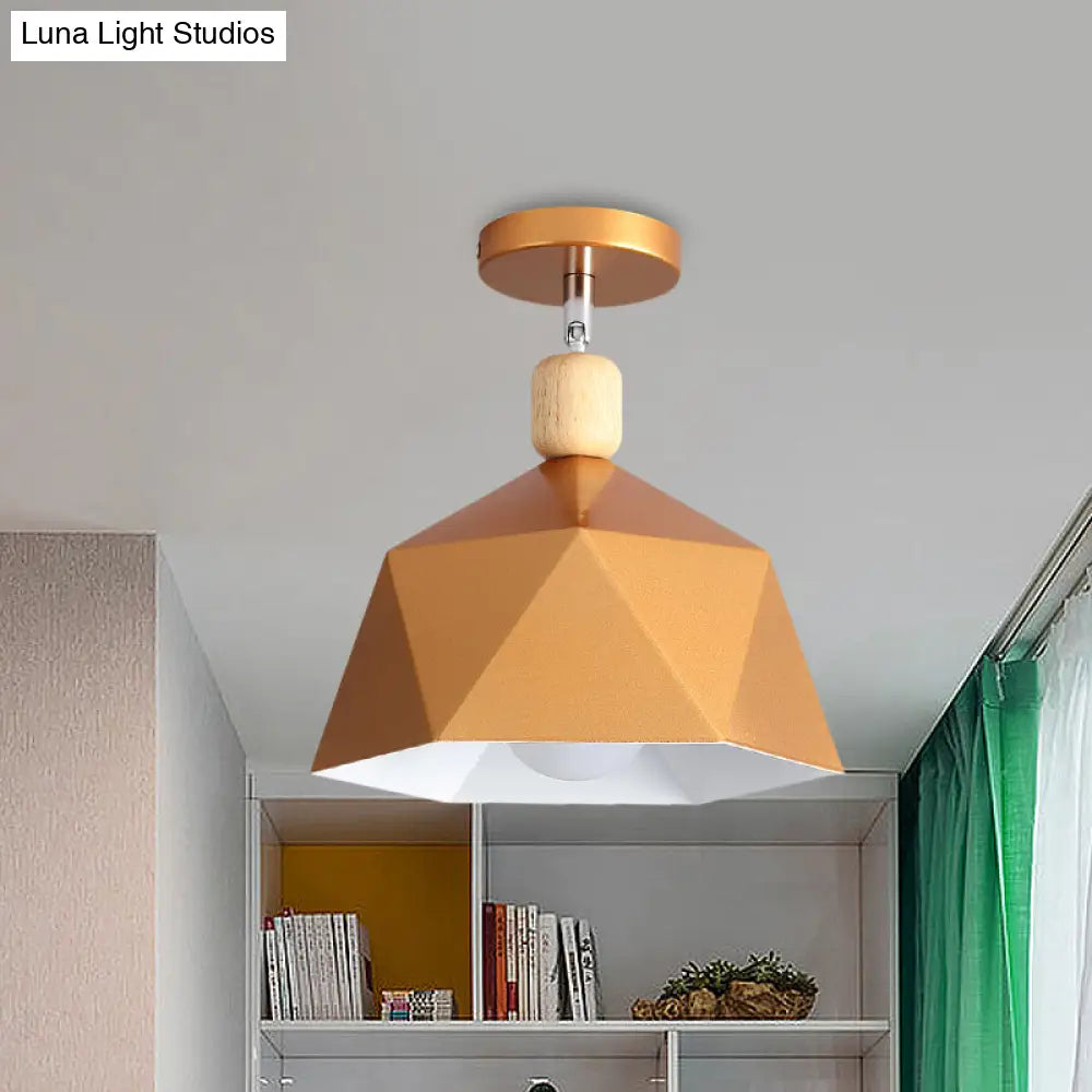 Shade Faceted Dome Ceiling Light Fixture - Macaron Metal Semi - Flush Mount For Apartments