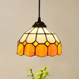 Shaded Tiffany Glass Pendant Light - Elegant 1-Bulb Suspension Fixture For Corridor Lemon Yellow