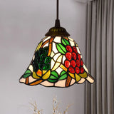Shaded Tiffany Glass Pendant Light - Elegant 1-Bulb Suspension Fixture For Corridor Red