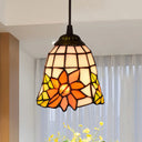 Shaded Tiffany Glass Pendant Light - Elegant 1-Bulb Suspension Fixture For Corridor Yellow