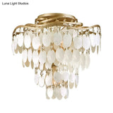 Shell Coastal Chandelier: 4 - Bulb Semi - Flush Fixture With Brass Finish