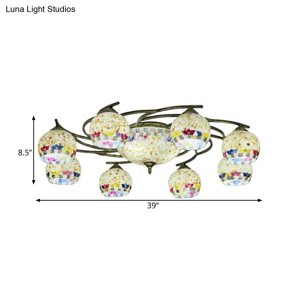 Shell Globe Semi Flush Ceiling Light - Mediterranean Style White/Colorful Lighting Fixture For