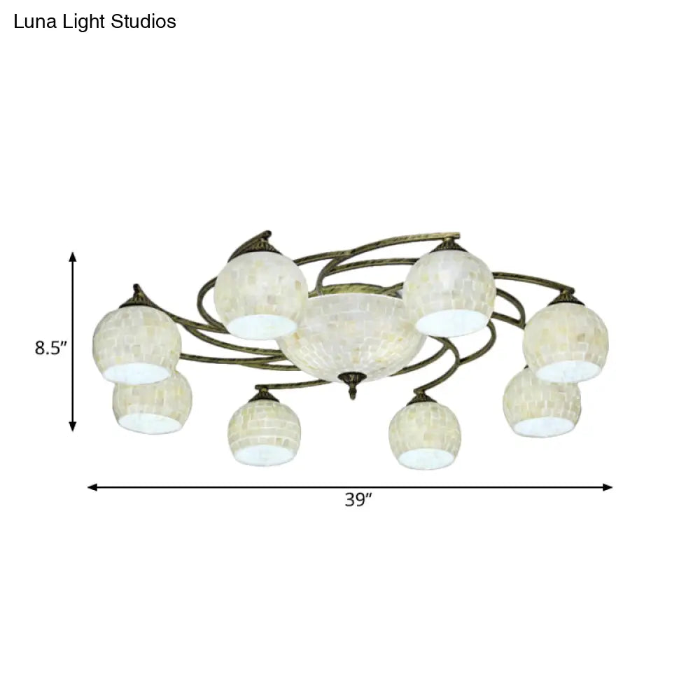Shell Globe Semi Flush Ceiling Light - Mediterranean Style White/Colorful Lighting Fixture For