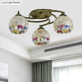 Shell Globe Semi Flush Ceiling Light - Mediterranean Style White/Colorful Lighting Fixture For