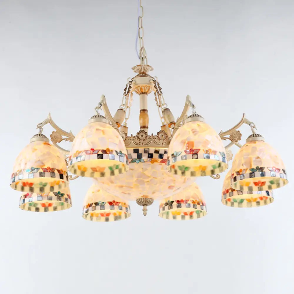 Shell White Chandelier: Mediterranean Suspension Lighting For Living Room 11 / Down