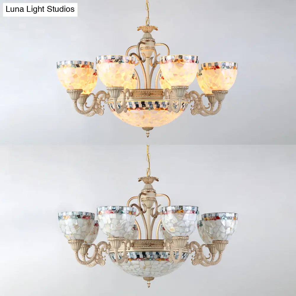 Shell White Chandelier: Mediterranean Suspension Lighting For Living Room
