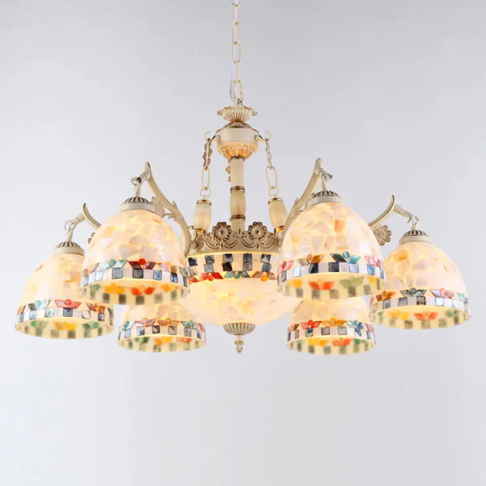 Shell White Chandelier: Mediterranean Suspension Lighting For Living Room 9 / Down