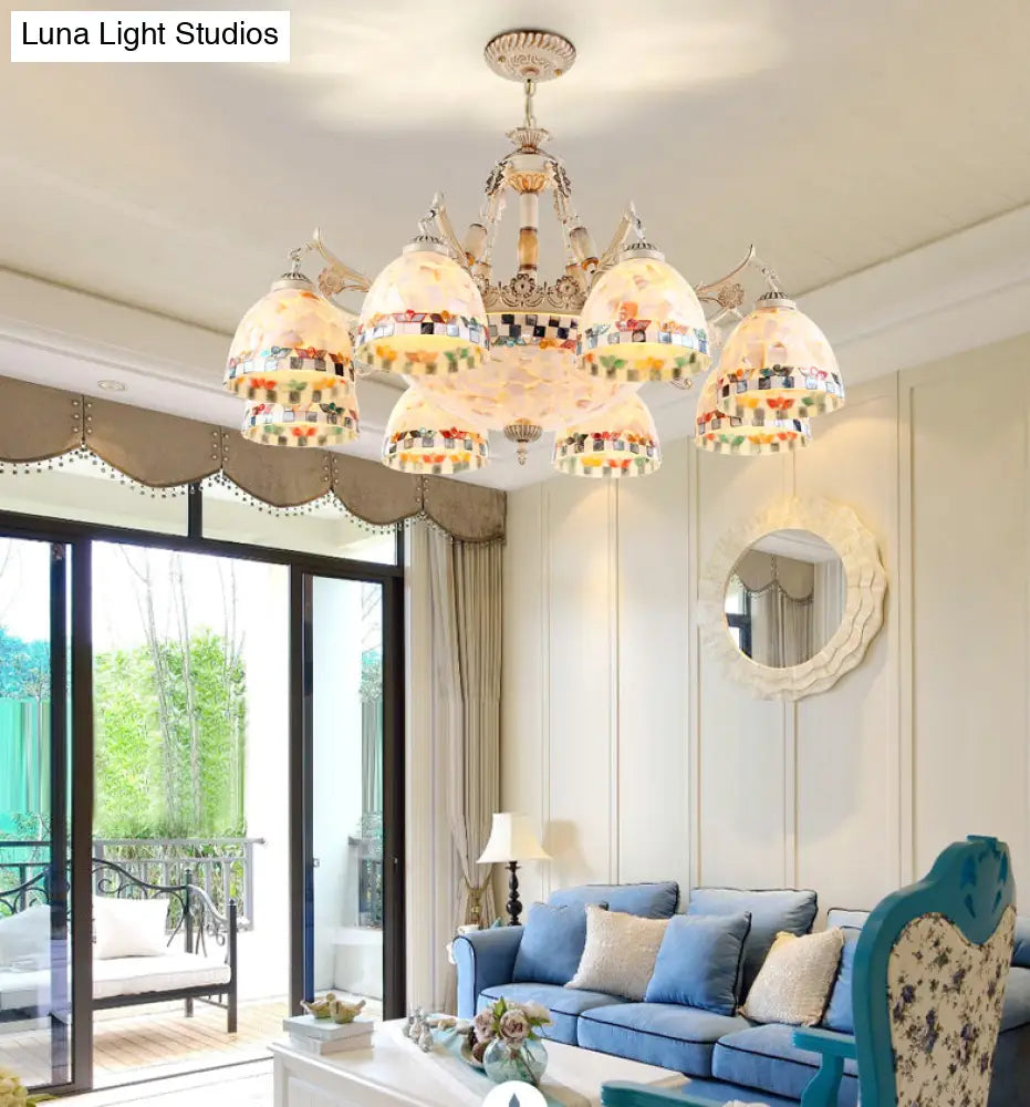 Shell White Chandelier: Mediterranean Suspension Lighting For Living Room