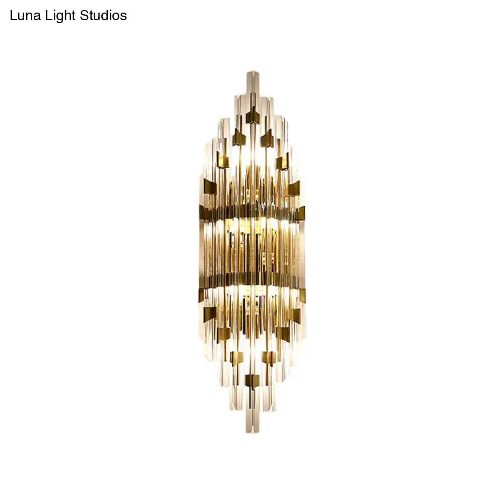 Shield Crystal Rod Wall Sconce - Gold 3-Light Fixture For Living Room