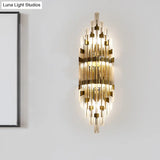Shield Crystal Rod Wall Sconce - Gold 3-Light Fixture For Living Room