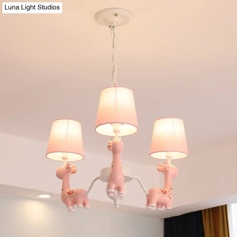 Sika Deer Cartoon Resin Chandelier With Fabric Shade - Hanging Ceiling Light