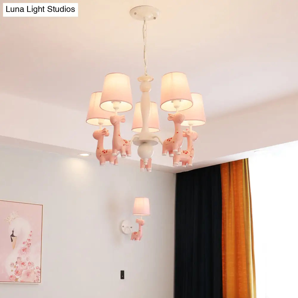 Sika Deer Cartoon Resin Chandelier With Fabric Shade - Hanging Ceiling Light