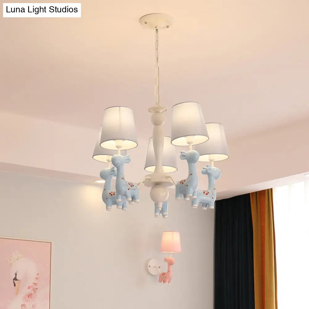 Sika Deer Cartoon Resin Chandelier With Fabric Shade - Hanging Ceiling Light