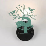 Sika Deer Wall Light With Bird Metal Accent - Ideal For Restaurant Or Cafe Kids Favorite! Green