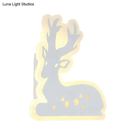 Sika Deer Wall Sconce Light For Corridor Stairway - White Finish Acrylic Animal Design