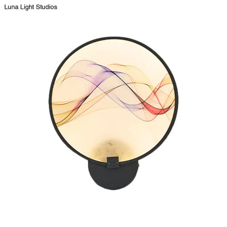 Silk Flush Wall Mural Sconce: Circle Design Led Mounted Lighting Fixture In Asia Fabric White/Beige