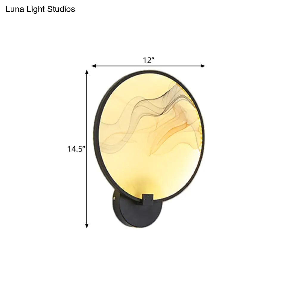 Silk Flush Wall Mural Sconce: Circle Design Led Mounted Lighting Fixture In Asia Fabric White/Beige