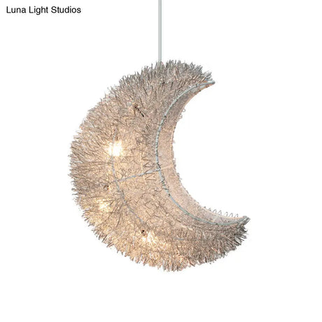 Silver Art Decor Crescent 3-Bulb Aluminum Led Ceiling Hanging Lamp For Bedroom
